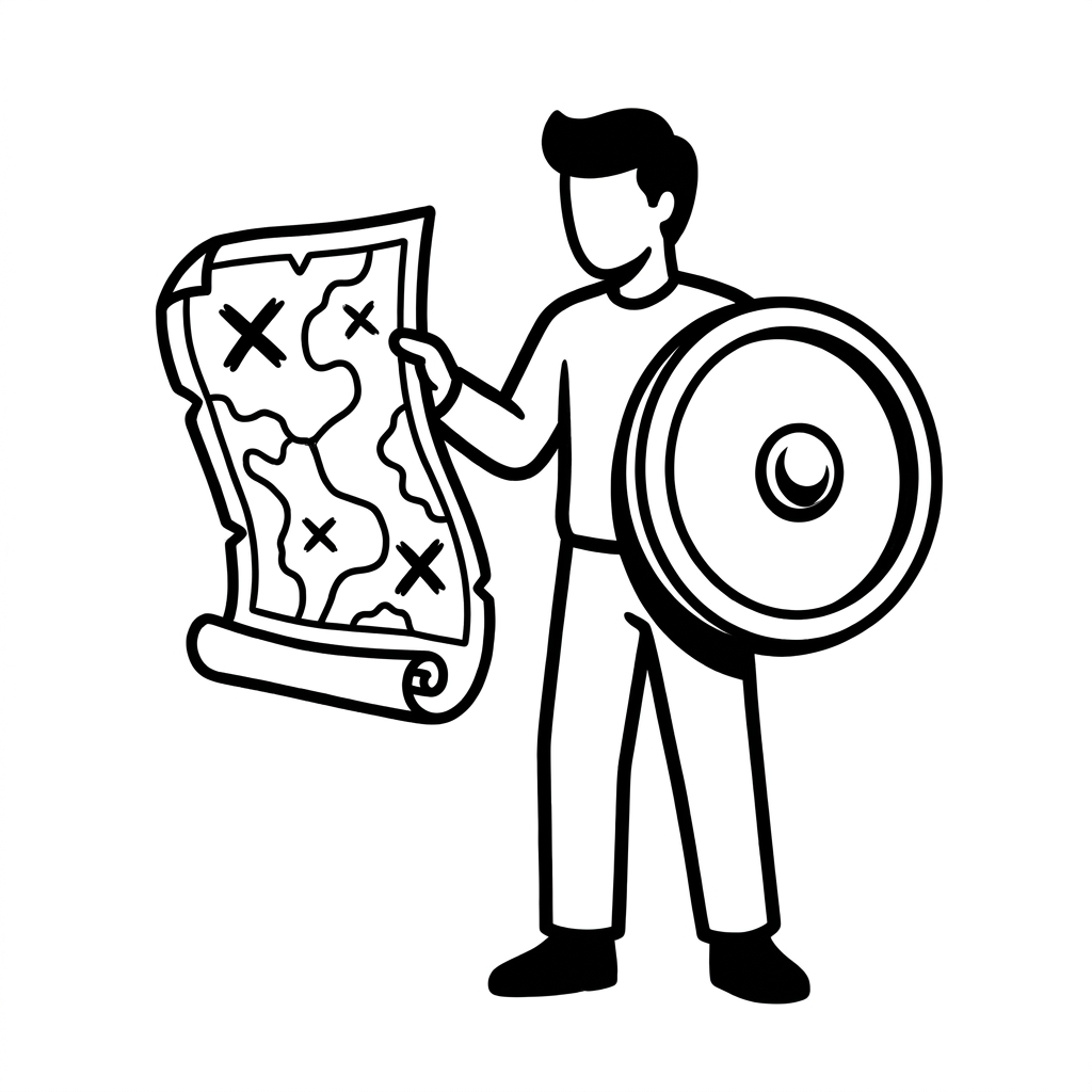 Eine Person hält eine Karte mit markierten Stellen und einen Schild