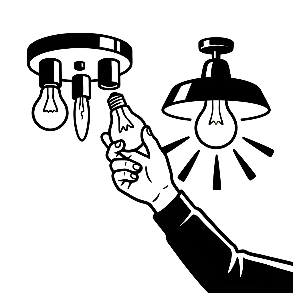 A light bulb is changed while a second lamp keeps lighting the room