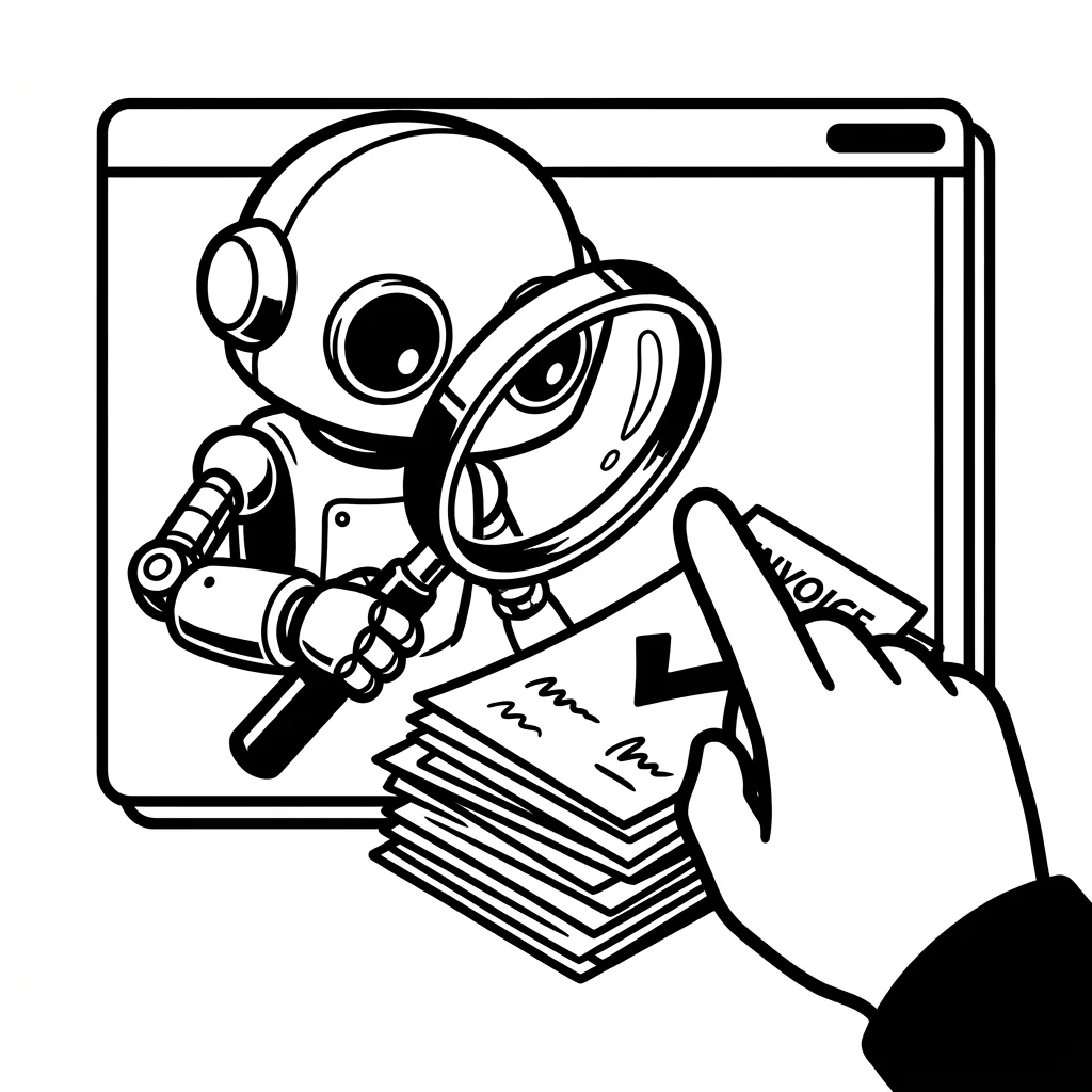 A small robot sits in an application window and helps a person