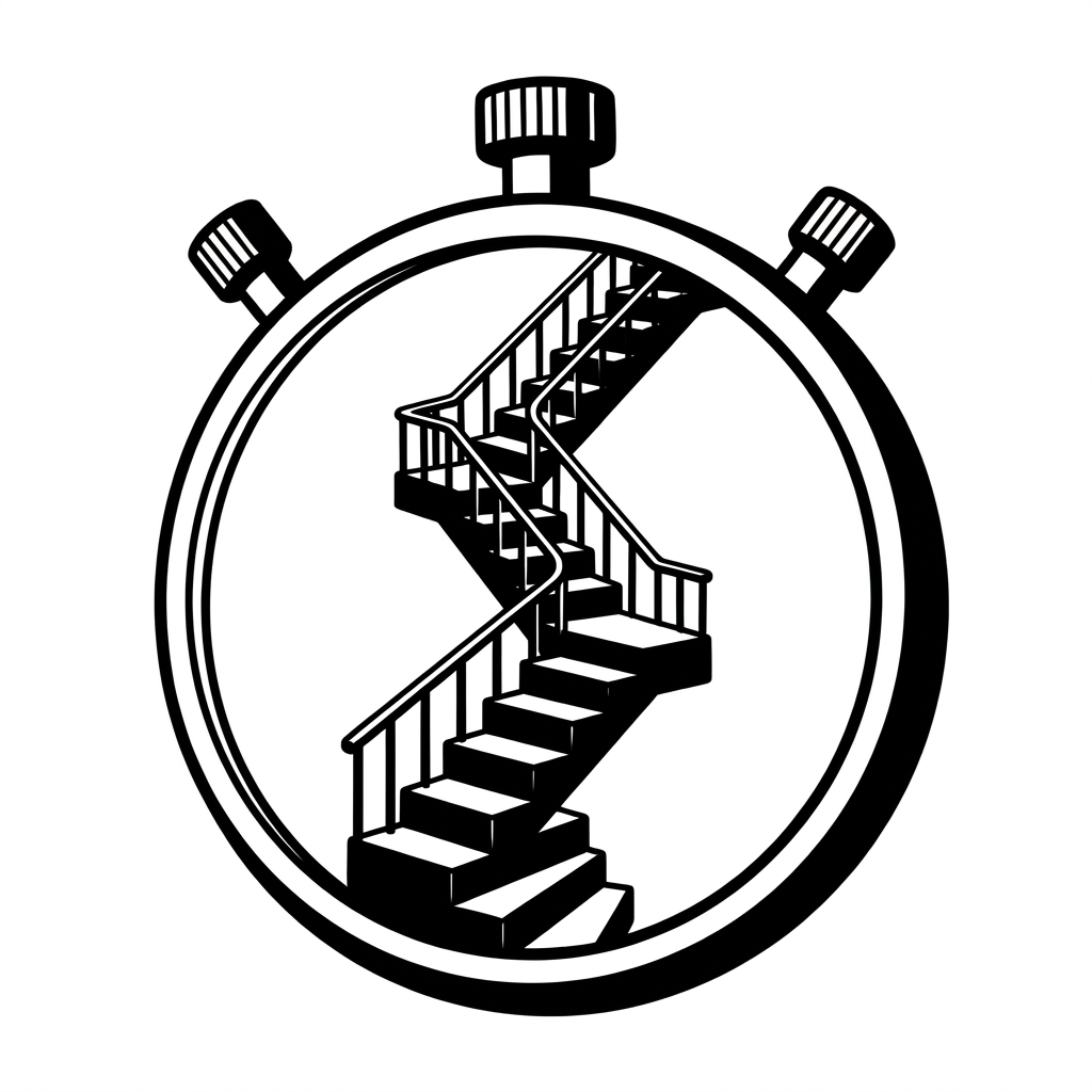 Eine Stoppuhr, in der eine Treppe nach oben führt