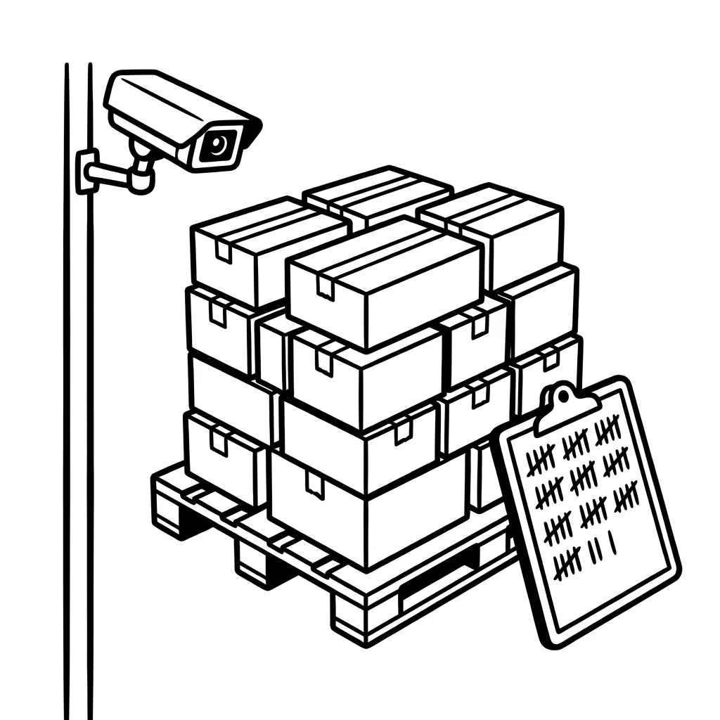 A camera counts boxes on a pallet with a tally